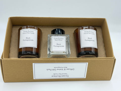 Black Pomegranate Gift Pack 50ml Reed Diffuser/2 x 9cl Candles