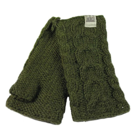 Kusan Pk2228 Cable Knit Handwarmers In Khaki