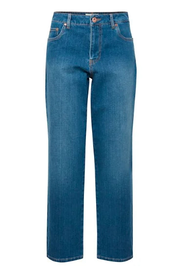 Pulz Lucy  Mom Jeans In Medium Blue Denim