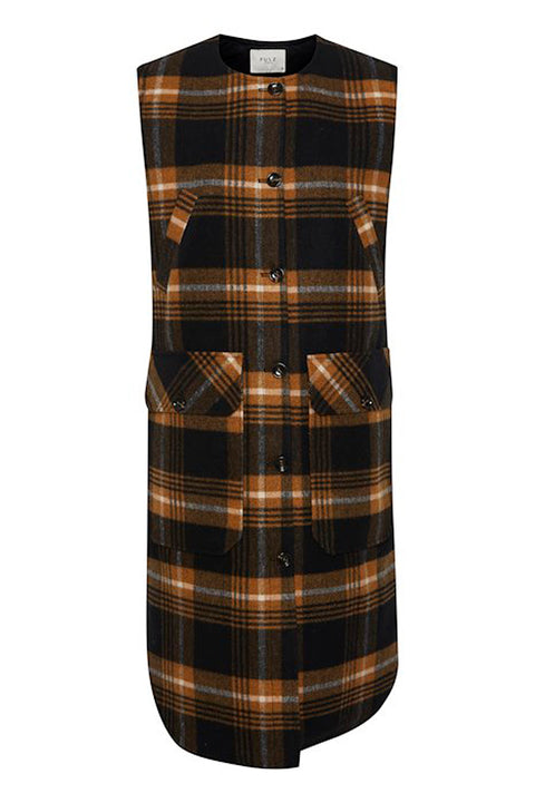 Pulz Molly Waistcoat In Black Check