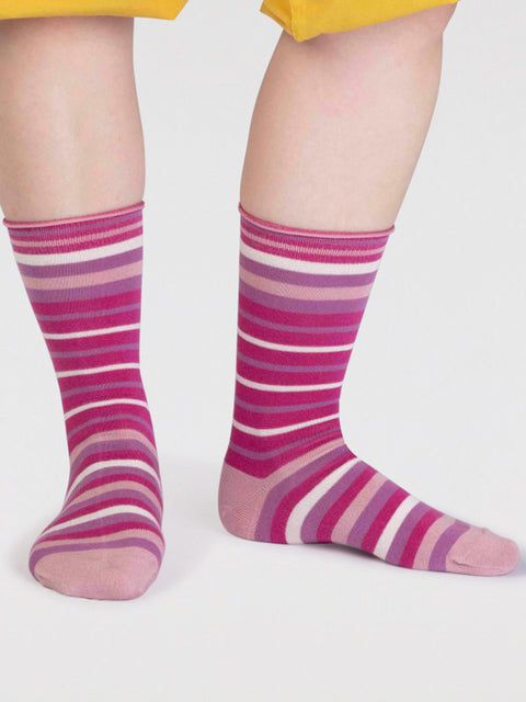 Thought Spw835 Lucia Bamboo Stripe Socks In Raspberry Pink