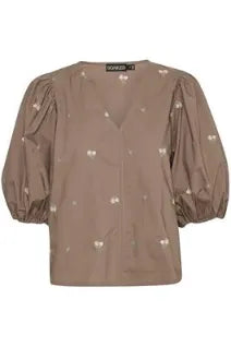 Soaked In Luxury Lenora Blouse 3/4 In Brown Lentil