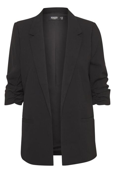 Soaked Shirley Blazer In Black With Rouched Sleeves